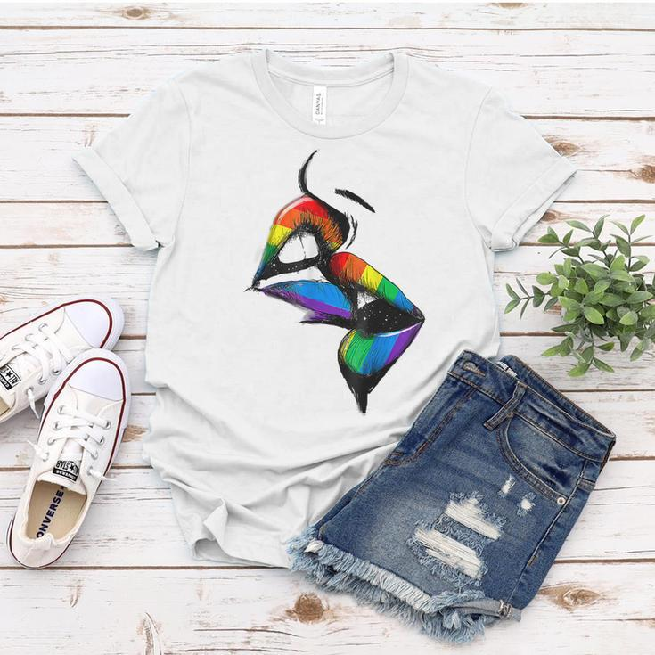 Lesbian Lips Kissing Rainbow Flag Gay Pride Lgbt Women T-shirt Unique Gifts