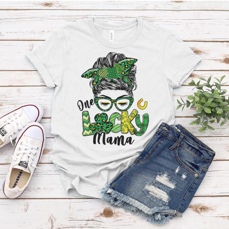 Messy Bun Leopard Green Shamrock Lucky Mama St Patricks Day Women T-shirt Personalized Gifts