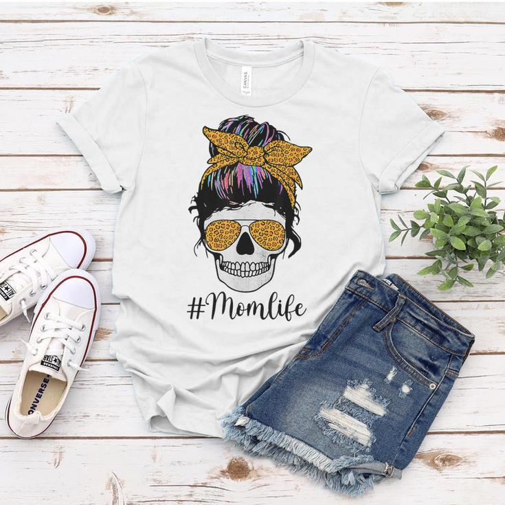 Mom Life Mothers Day Mama Momlife Messy Bun Skull Cool Mom Women T-shirt Unique Gifts