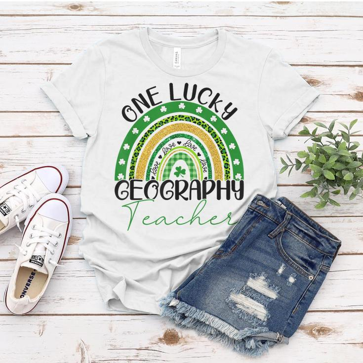 One Lucky Teacher Rainbow St Patricks Day Geography Teacher Women T-shirt Funny Gifts
