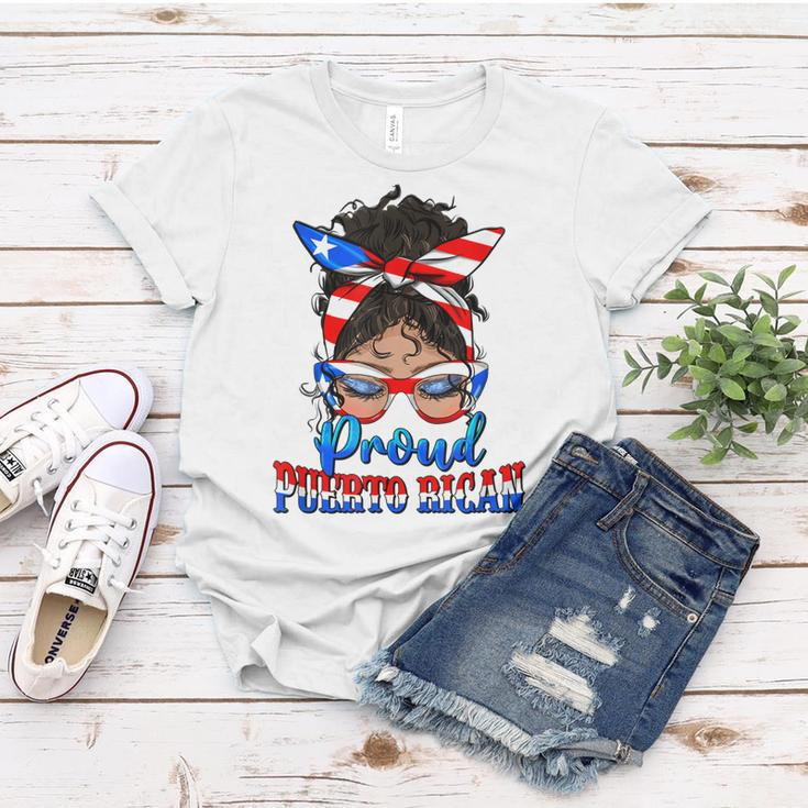 Proud Puerto Rican Latina Messy Bun Mama Puerto Rico Flag Women T-shirt Unique Gifts