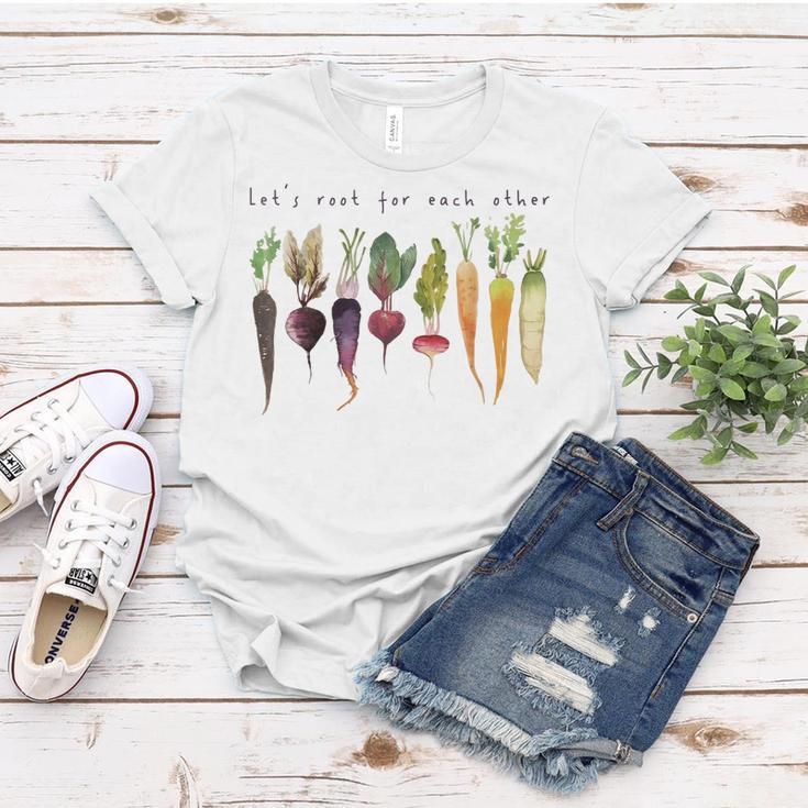 Retro Lets Root For Each Other Cute Veggie Funny Vegan Women T-shirt Personalized Gifts