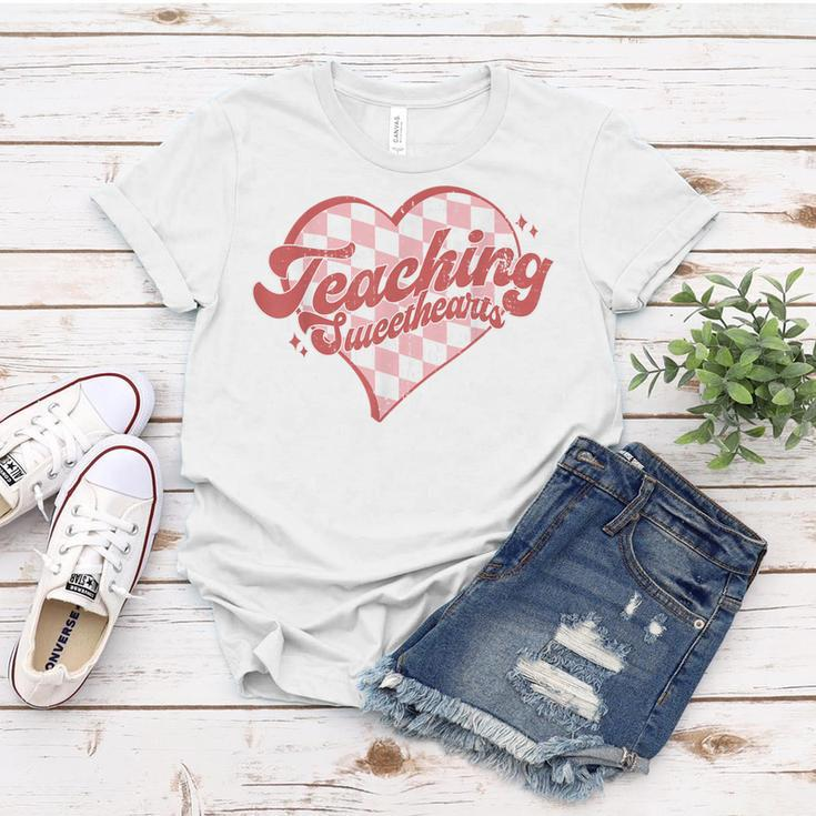 Teaching Sweethearts Checkered Heart Valentines Day Teacher Women T-shirt Funny Gifts