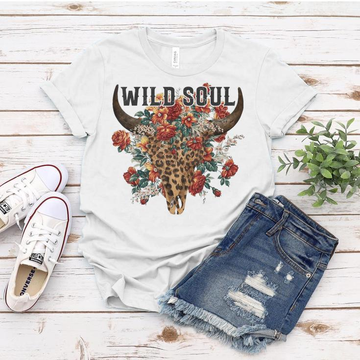 Wild Soul Leopard Cow Skull Bull Skull Flower Western Lover Women T-shirt Unique Gifts