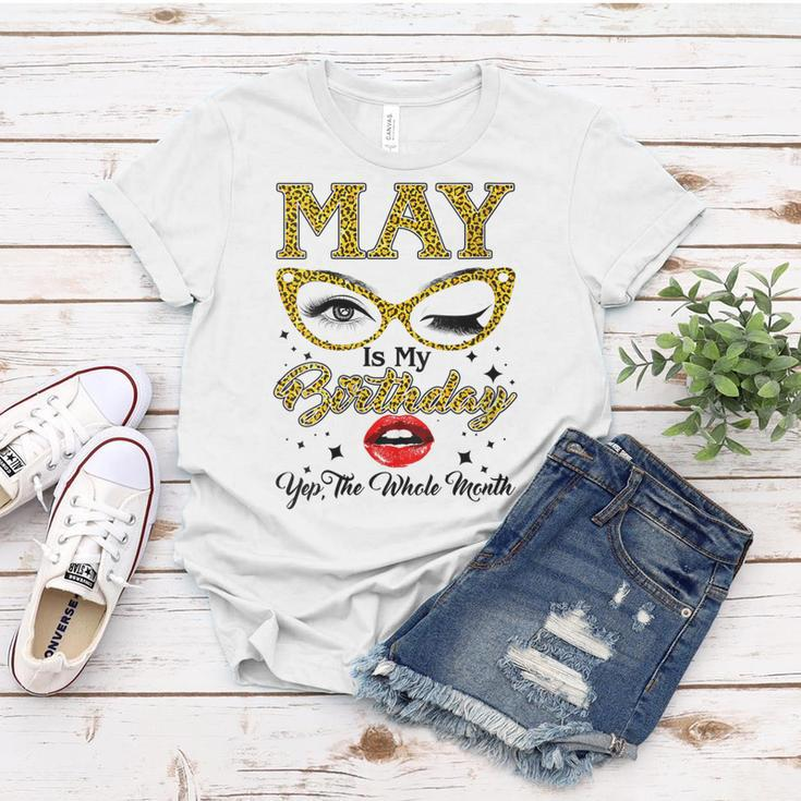 Womens May Is My Birthday Yep The Whole Month Gifts Leopard Gifts Women T-shirt Unique Gifts