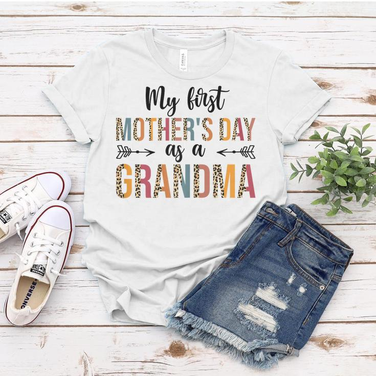 Womens My First Mothers Day As A Grandma Leopard Mothers Day 2023 Women T-shirt Unique Gifts