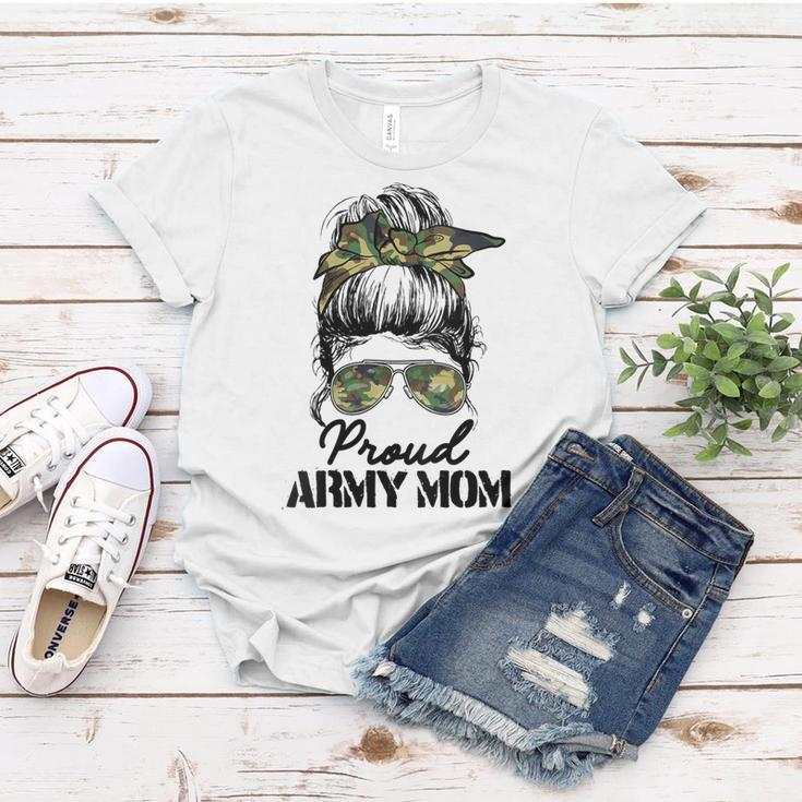 Womens Proud Army Mom Camouflage Messy Bun Soldier Mothers Day Women T-shirt Funny Gifts