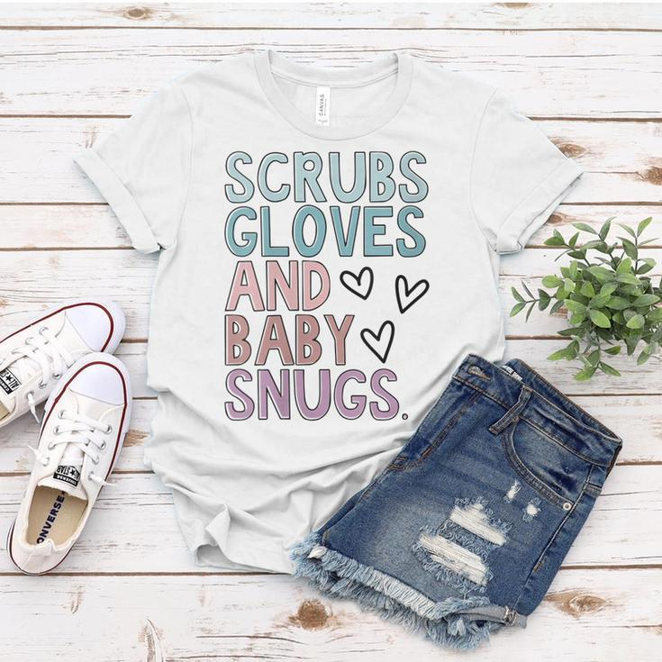 Womens Scrubs Gloves And Baby Snugs Women T-shirt Unique Gifts