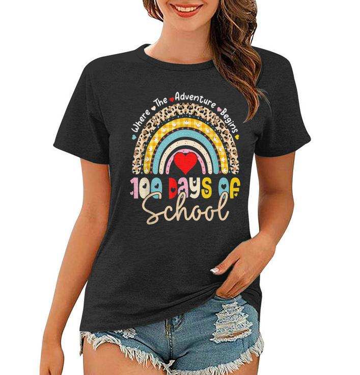 100 Days Of School Teacher 100 Days Smarter Rainbow Leopard  V3 Women T-shirt