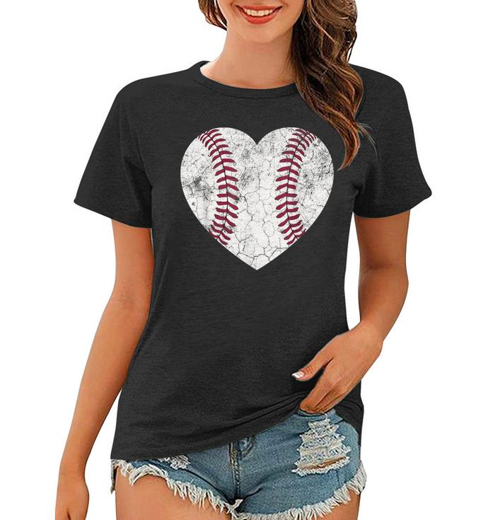 Mothers Day Gift Distressed Heart Baseball Heart Mom Mama  Women T-shirt