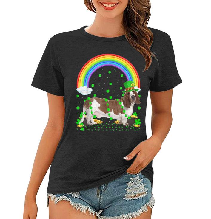 Funny Shamrock Vintage Rainbow Basset Hound St Patricks Day  Women T-shirt