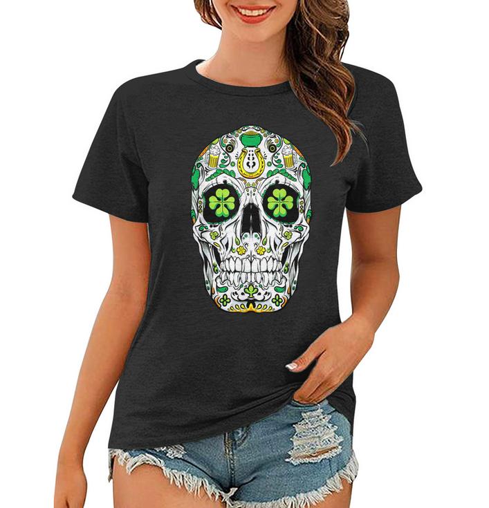 Sugar Skull St Patricks Day Of The Dead Women Shamrock Gifts  Women T-shirt
