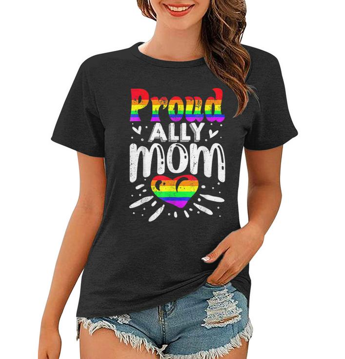 Retro Proud Ally Mom Rainbow Heart Lgbt Gay Lesbian Pride  Women T-shirt