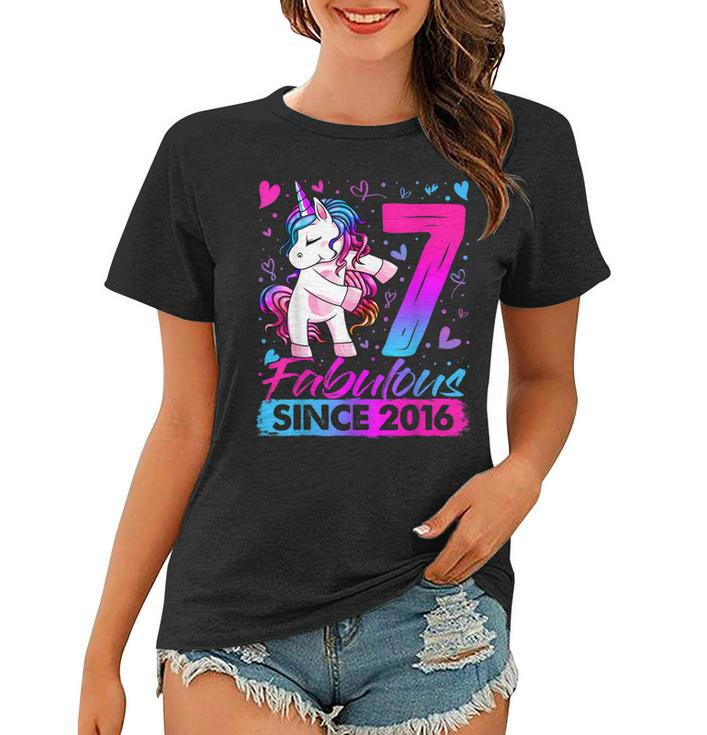 7 Years Old Flossing Unicorn Gifts 7Th Birthday Girl Party  Women T-shirt