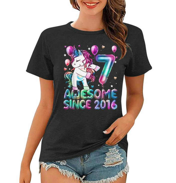 7 Years Old Unicorn Flossing 7Th Birthday Girl Unicorn Party  Women T-shirt