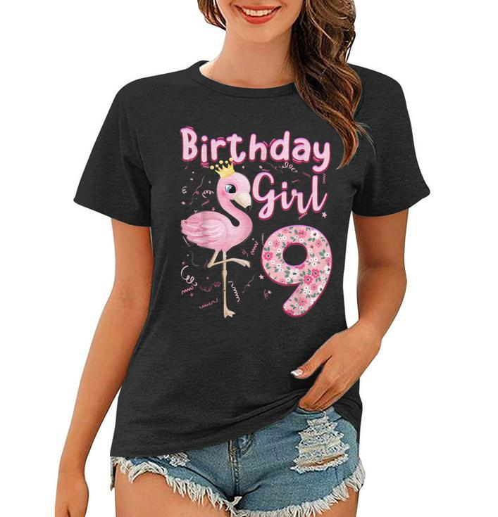 9Th Birthday Girls Flamingo 9 Years Old Tropical Flamingo  V2 Women T-shirt
