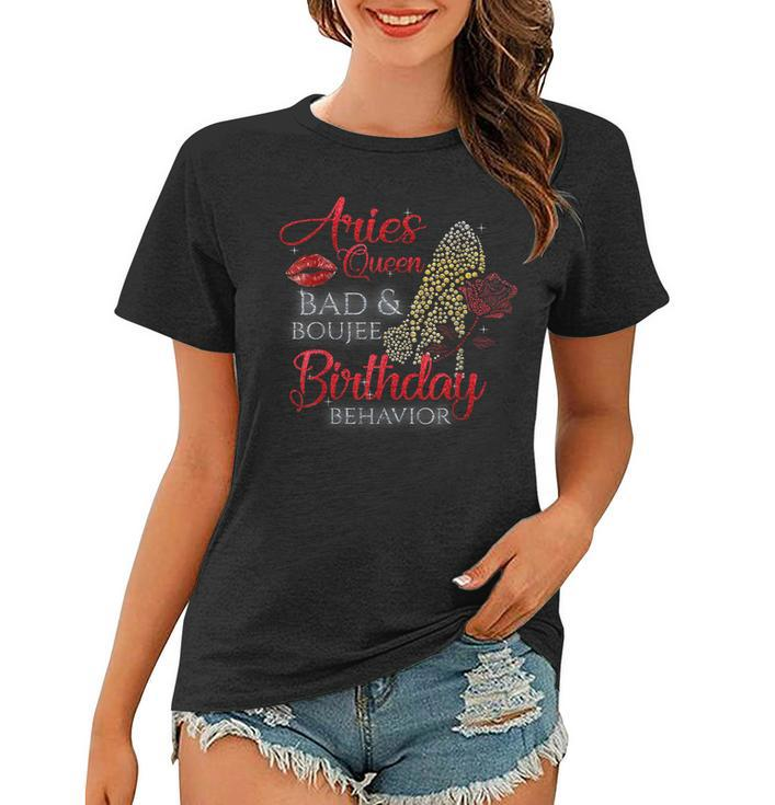 Aries Queen Bad & Boujee Birthday Behavior High Heel Tshirt Women T-shirt