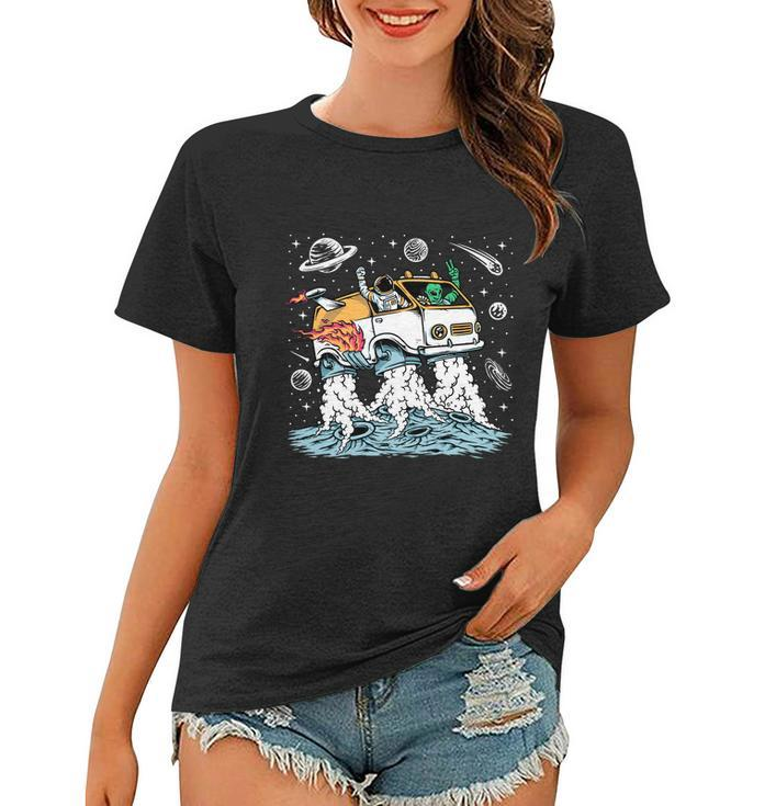 Astronaut And Alien Drive Space Car Women T-shirt