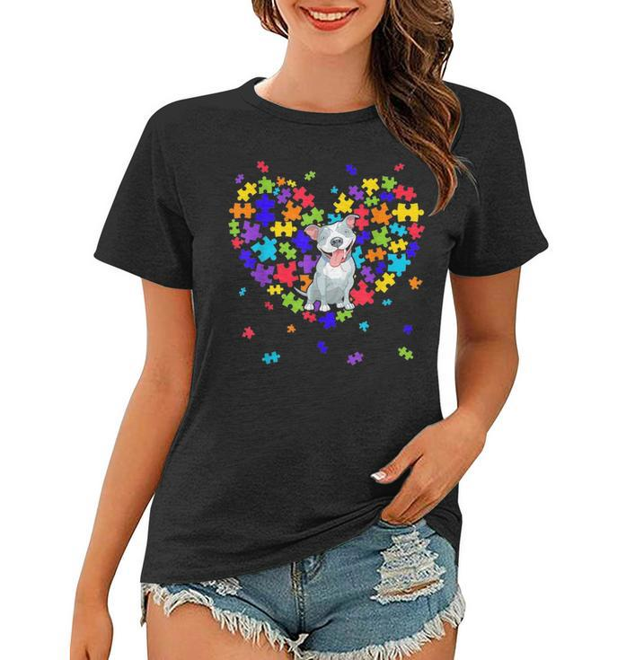 Autism Awareness Pitbull Cute Heart Dog Dad Mom Gift Women T-shirt