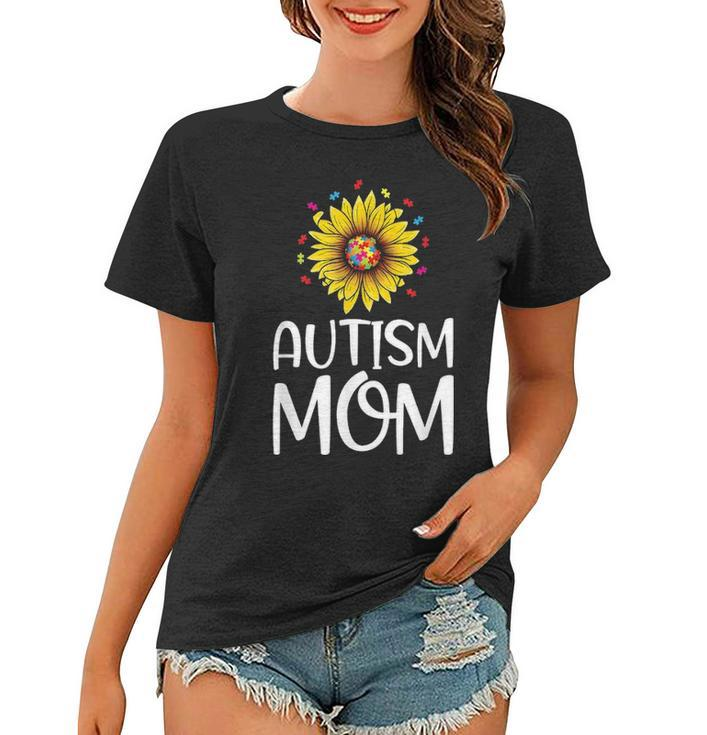Autism Mom Gift Puzzle Piece Sunflower Autism Awareness Women T-shirt