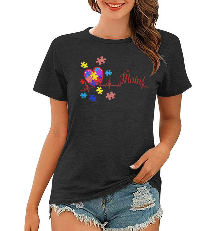 Autism Mom Puzzle Piece Heartbeat Autism Awareness Gifts Women T-shirt
