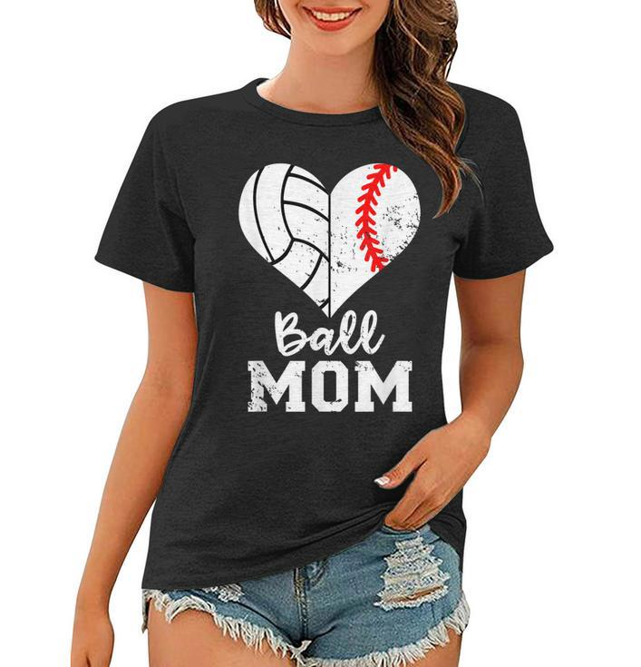 Ball Mom Heart Funny Baseball Volleyball Mom  Women T-shirt