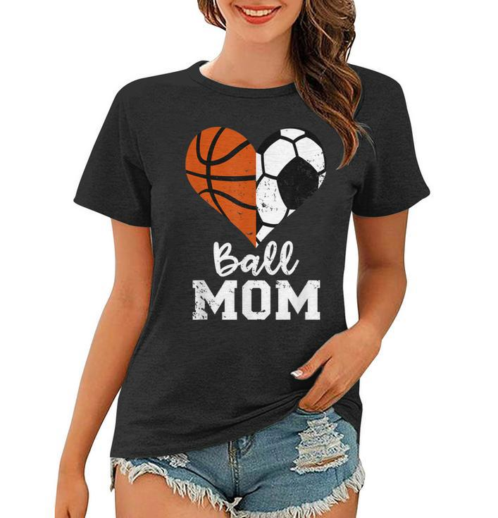 Ball Mom Heart Funny Soccer Basketball Mom  Women T-shirt