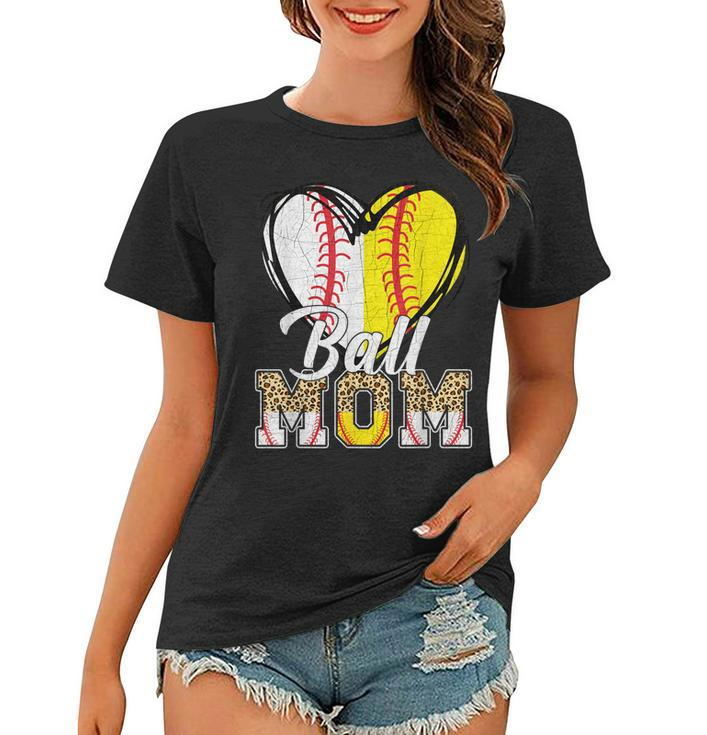 Baseball Softball  Vintage Ball Mom Leopard Women Gift  Women T-shirt