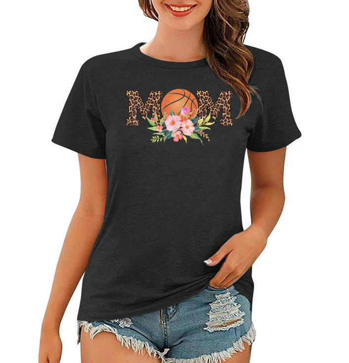 Basketball Mom Leopard Floral Mothers Day Gift Shirt Women T-shirt