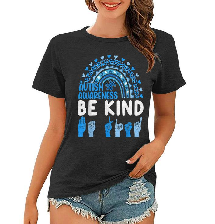 Be Kind Autism Awareness Rainbow Trendy Women Girls Leopard  Women T-shirt