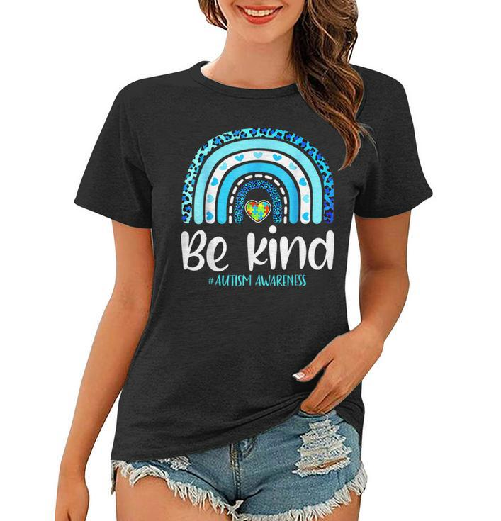 Be Kind Autism Awareness Women Girls Kids Leopard Rainbow  Women T-shirt