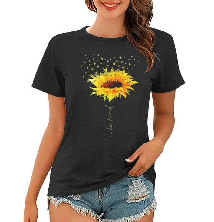 Be Kind Hippie Sunflower I Love You Deaf Asl Sign Language Women T-shirt