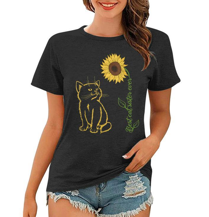 Best Cat Sister Ever Sunflower Mothers Day Cat Lover Women T-shirt