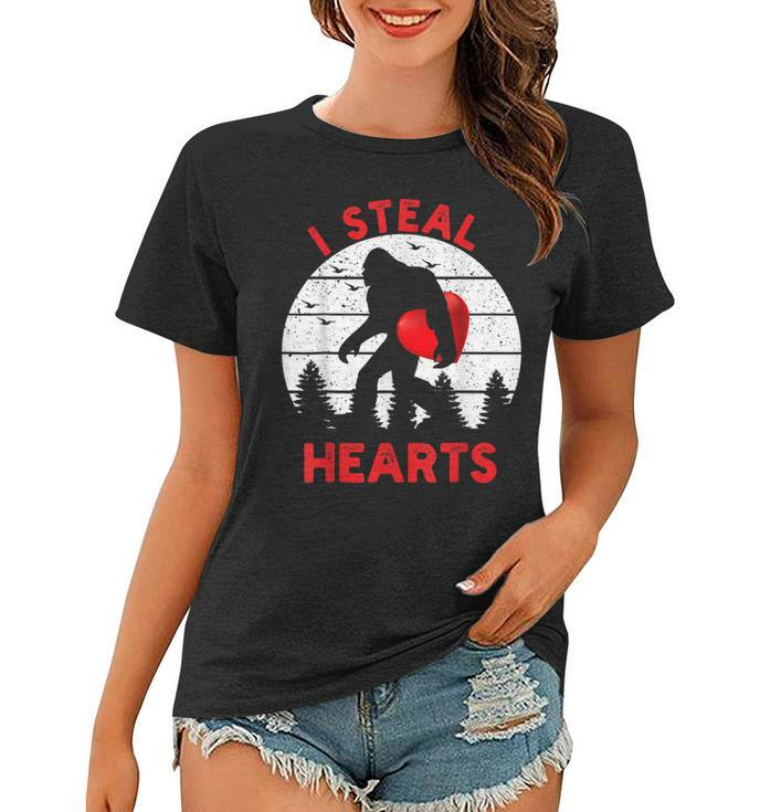 Bigfoot Sasquatch Yeti Believe I Steal Hearts Valentines Day  Women T-shirt