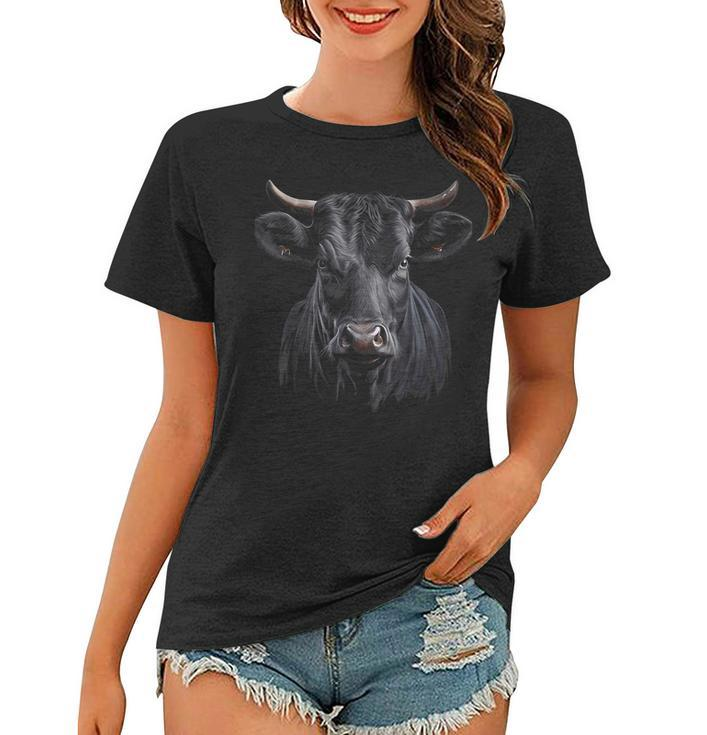 Black Cow Animal Graphic For Men Women Boys Girls  Women T-shirt
