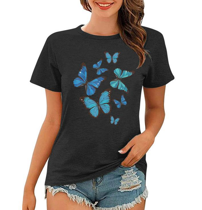 Blue Morpho Butterfly Swarm Lepidoptera Lover Entomologist  Women T-shirt