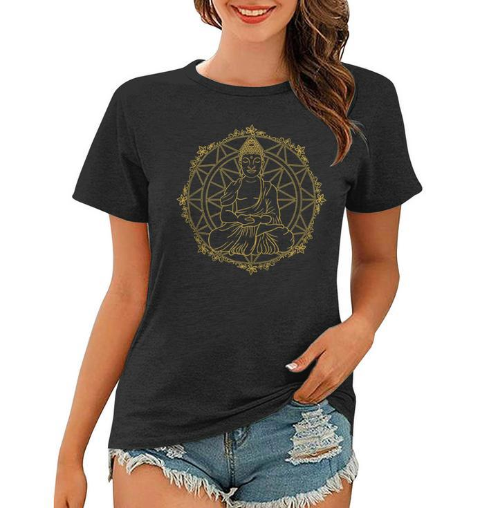 Buddha Lotus Mandala Vintage Sacred Yoga Zen Meditation Gift  Women T-shirt