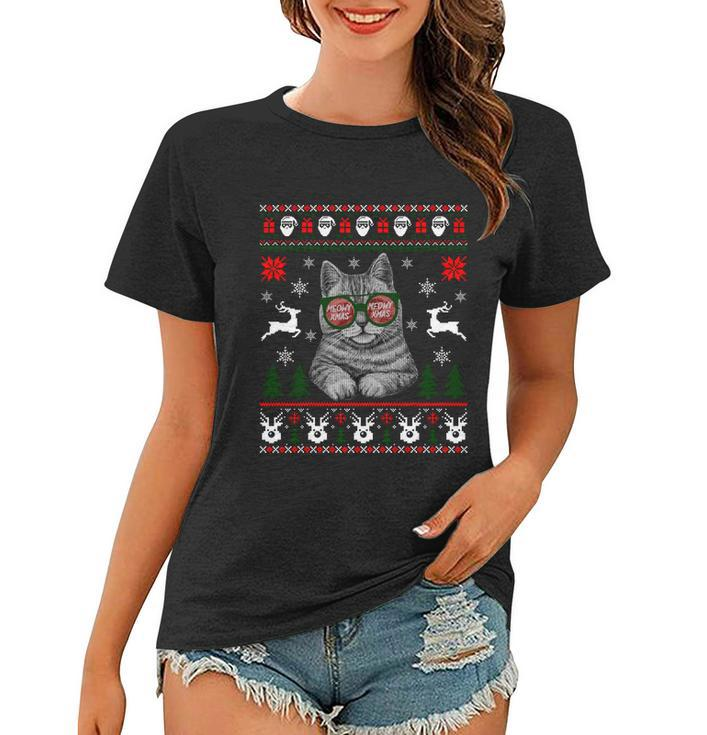 Cat With Sunglasses Meowy Ugly Christmas Sweater Gift Women T-shirt