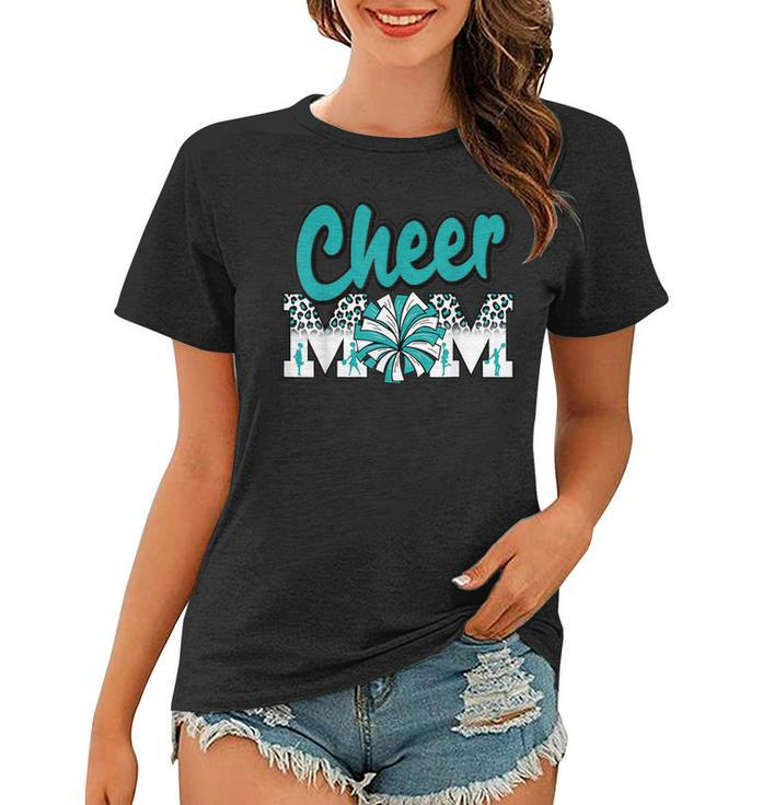 Cheer Mom Teal Leopard Letters Cheer Pom Poms  Women T-shirt