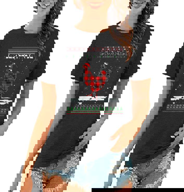 Chicken Christmas Pajama Red Plaid Family Ugly Christmas  Women T-shirt