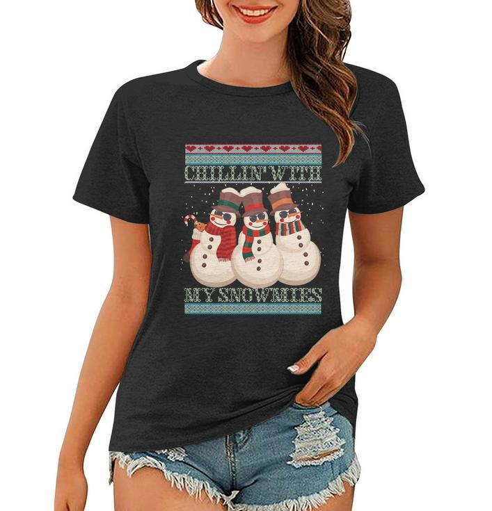 Chillin With My Snowmies Ugly Christmas Snow Gift Black Women T-shirt