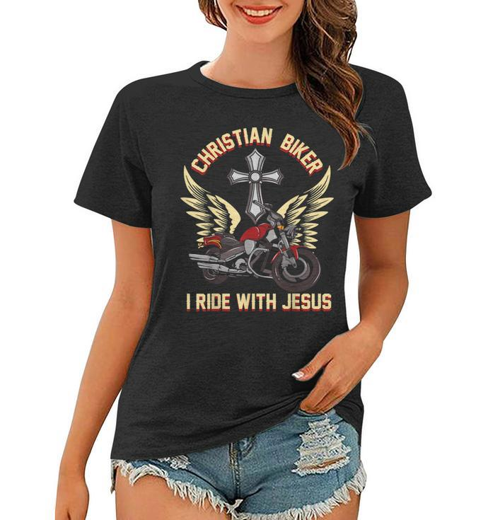Christian Biker I Ride With Jesus  Motorcycle Rider Women T-shirt