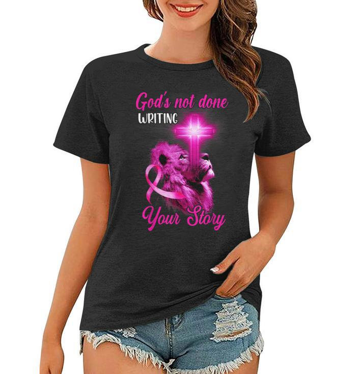 Christian Lion Cross Religious Quote Breast Cancer Awareness Women T-shirt
