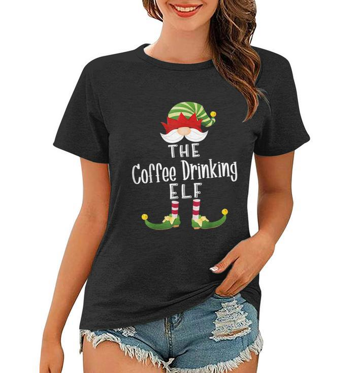 Coffee Drinking Elf Group Christmas Funny Pajama Party Women T-shirt