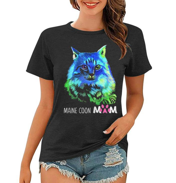 Colorful Maine Coon Cat Mom Funny Kitten Lover Mothers Day Women T-shirt