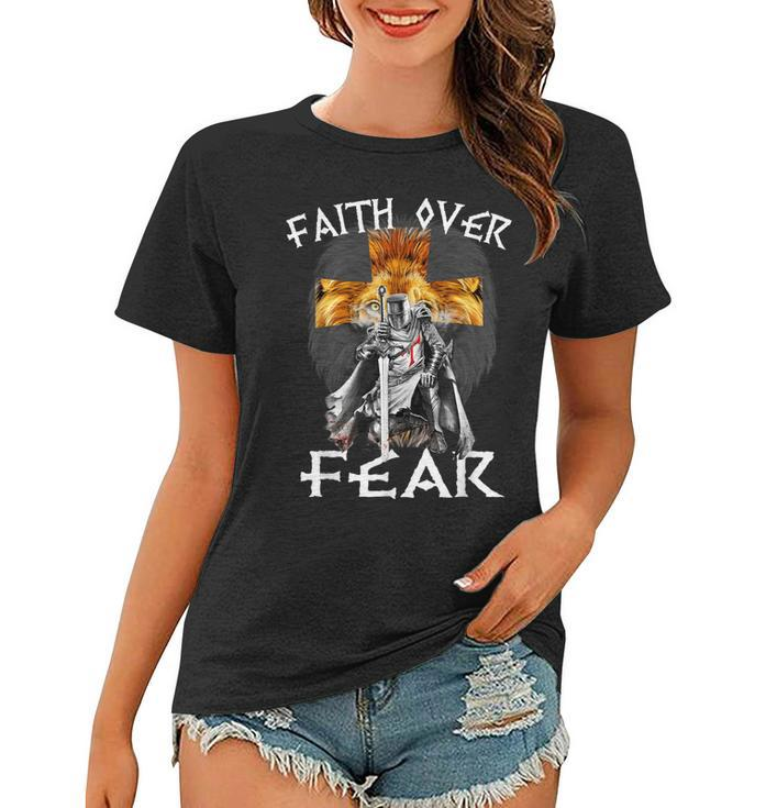 Cool Faith Over Fear  Men Lion Christian Prayer Warrior  V2 Women T-shirt