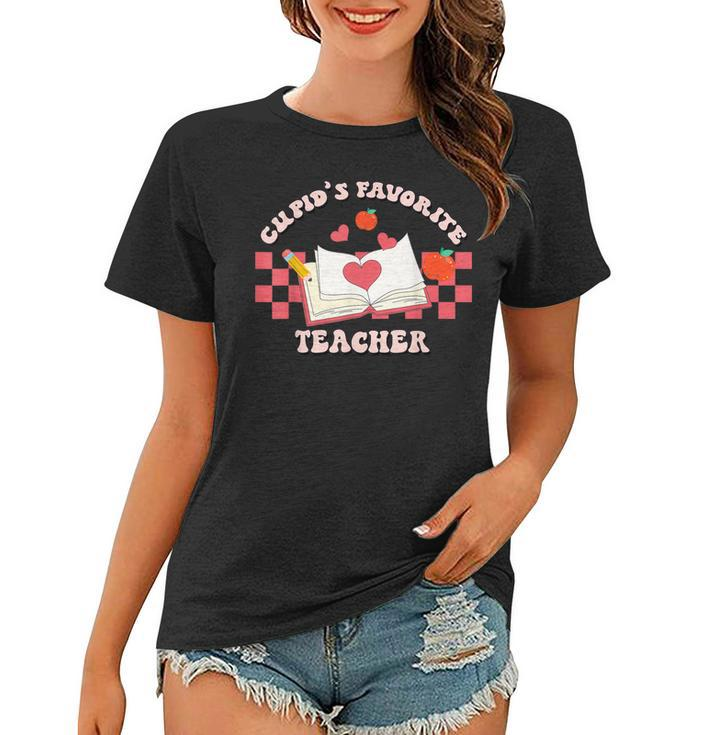 Cupids Favorite Teacher Happy Valentines Day Retro Groovy  Women T-shirt