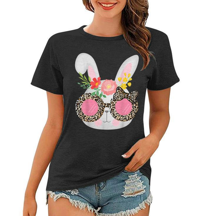 Cute Bunny Face Leopard Glasses Easter For Women N Girl  Women T-shirt