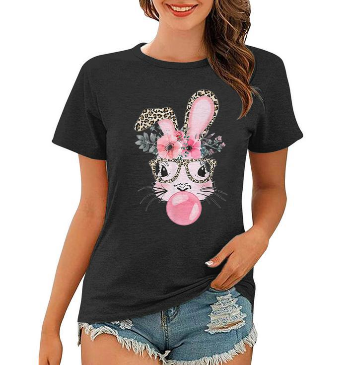 Cute Bunny With Leopard Glasses Happy Easter Day  Women T-shirt