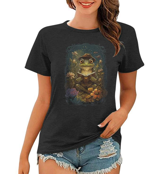Cute Cottagecore Floral Frog Aesthetic Girls Women Graphic  Women T-shirt
